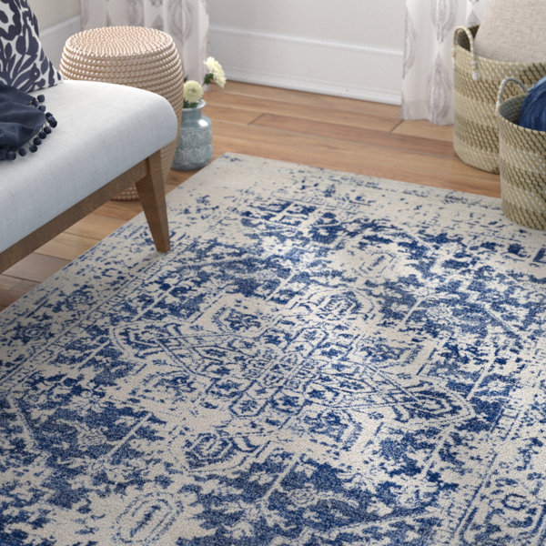 Mistana™ Hillsby Oriental Area Rug in Pure Navy/Light Gray & Reviews Wayfair